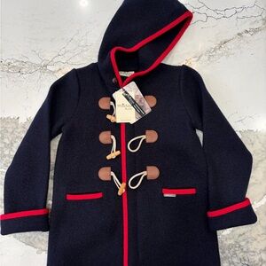 Marae Kids Navy Blue Hooded Coat with Red Trim
